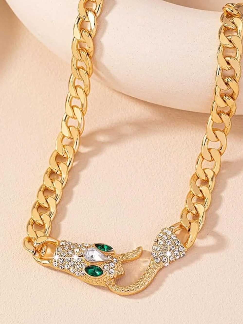 Anthropologie Gold-Tone Snake Choker with Green Accents